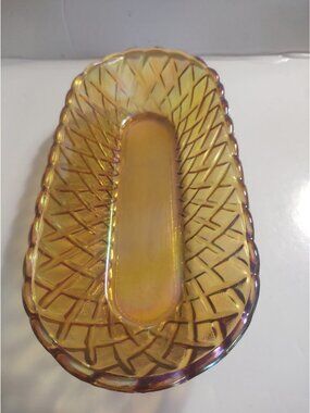 Vintage Carnival Glass Iridescent Marigold Millersburg Diamond Pattern 10 1/2"